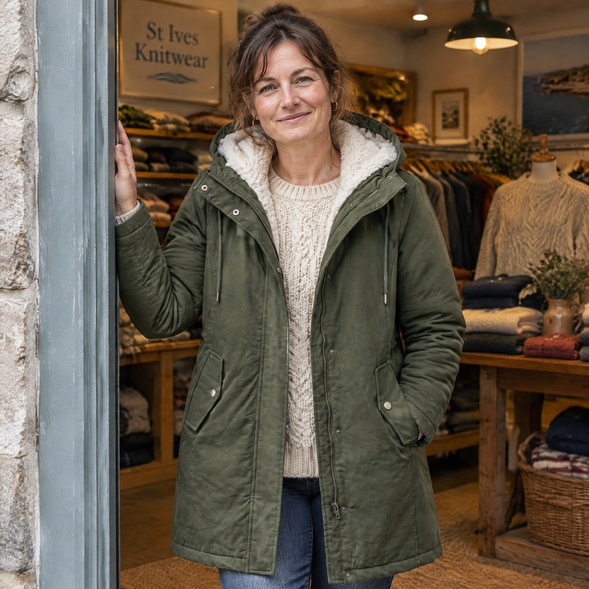 The shop owner in the doorway of the St Ives shop